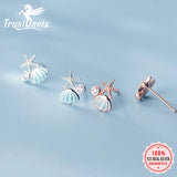 925 Sterling Silver Shell Starfish CZ Stud Earrings For Women