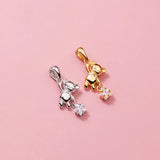 TrustDavis Silver Sweet Bears Star CZ Pendant DIY Necklace Accessor