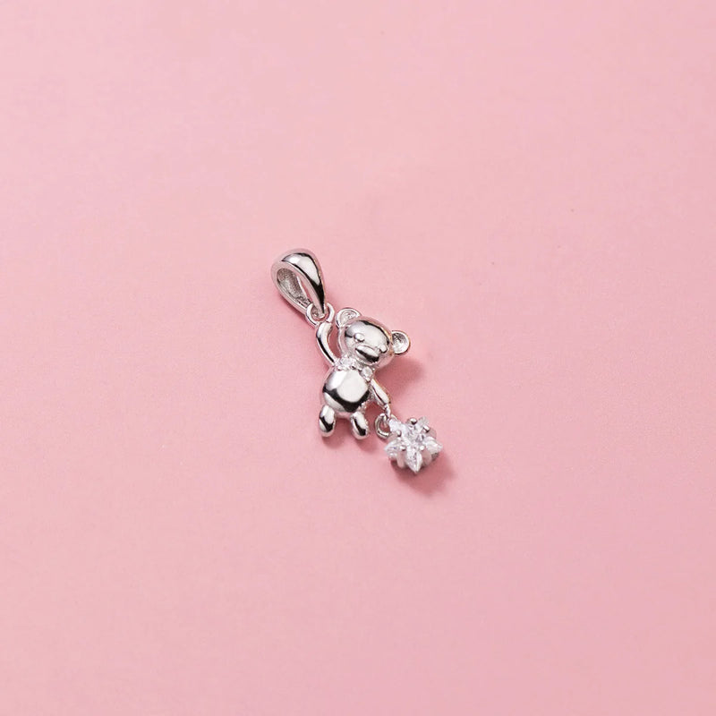 TrustDavis Silver Sweet Bears Star CZ Pendant DIY Necklace Accessor