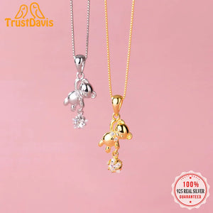 TrustDavis Silver Sweet Bears Star CZ Pendant DIY Necklace Accessor