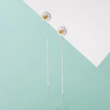 TrustDavis 925 Silver Daisy Flower Earrings Long Ear Line Jewelry DA2430