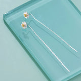 TrustDavis 925 Silver Daisy Flower Earrings Long Ear Line Jewelry DA2430