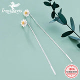 TrustDavis 925 Silver Daisy Flower Earrings Long Ear Line Jewelry DA2430
