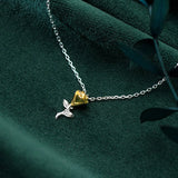 TrustDavis 925 Silver Sweet Rose Flower Necklace for Women
