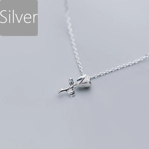 TrustDavis 925 Silver Sweet Rose Flower Necklace for Women