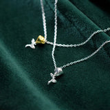 TrustDavis 925 Silver Sweet Rose Flower Necklace for Women