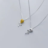 TrustDavis 925 Silver Sweet Rose Flower Necklace for Women