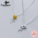 TrustDavis 925 Silver Sweet Rose Flower Necklace for Women