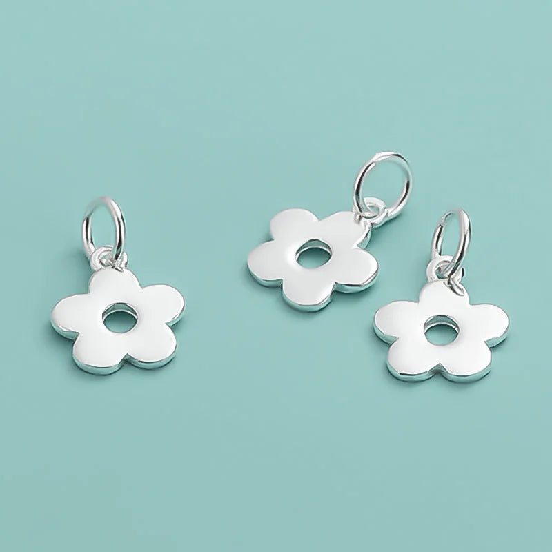 TrustDavis 925 Sterling Silver Flower Charm Pendant Vintage DIY Jewelry