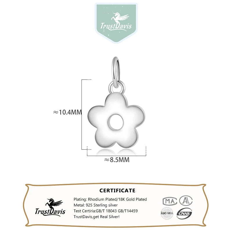 TrustDavis 925 Sterling Silver Flower Charm Pendant Vintage DIY Jewelry