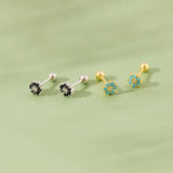 TrustDavis 925 Sterling Silver Flower CZ Stud Earrings Wedding Jewelry