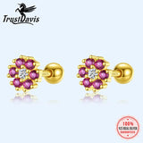 TrustDavis 925 Sterling Silver Flower CZ Stud Earrings Wedding Jewelry