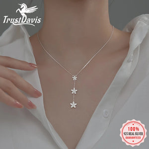 925 Silver Flower Pendant CZ Choker Necklace for Women Wedding