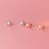 TrustDavis 925 Silver Flower Pearl Stud Earrings Wedding Party Fine Jewelry