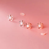 TrustDavis 925 Silver Flower Pearl Stud Earrings Wedding Party Fine Jewelry