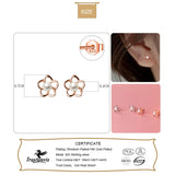 TrustDavis 925 Silver Flower Pearl Stud Earrings Wedding Party Fine Jewelry