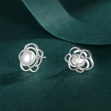 TrustDavis 925 Silver Pearl Flower Stud Earrings for Teen Girls DF309