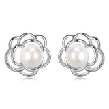 TrustDavis 925 Silver Pearl Flower Stud Earrings for Teen Girls DF309