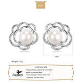 TrustDavis 925 Silver Pearl Flower Stud Earrings for Teen Girls DF309