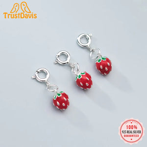 TrustDavis 925 Sterling Silver Strawberry Pendant DIY Necklace Bracelet