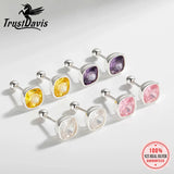 TrustDavis 925 Silver CZ Stud Earrings for Women Girls DS4052