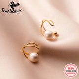 TrustDavis 925 Sterling Silver Cross Pearl Clip Earrings