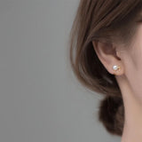 TrustDavis 925 Sterling Silver Cross Pearl Clip Earrings