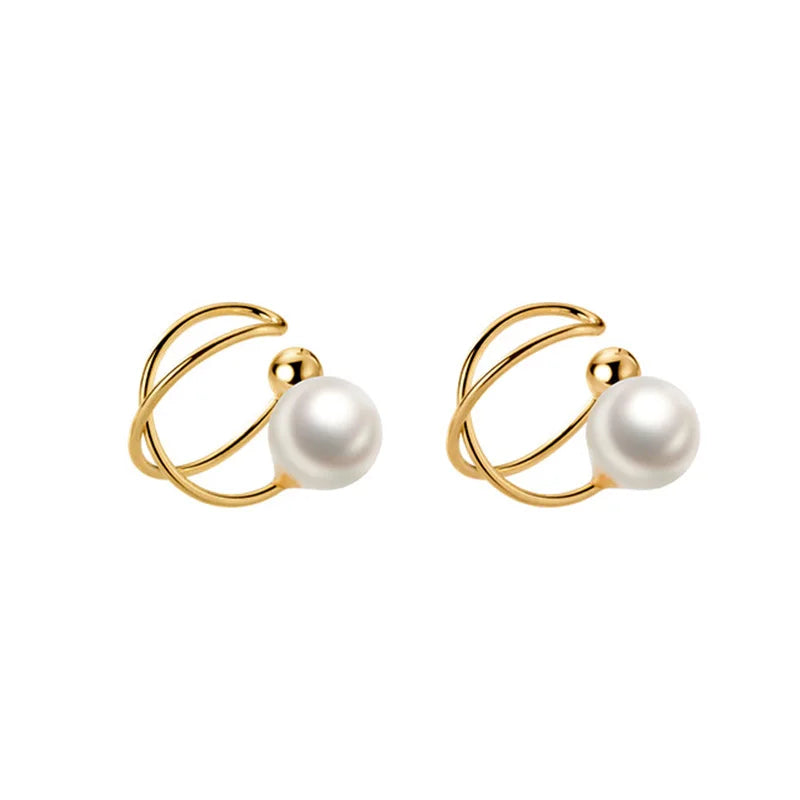 TrustDavis 925 Sterling Silver Cross Pearl Clip Earrings