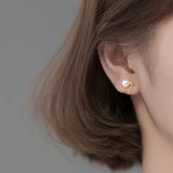 TrustDavis 925 Sterling Silver Cross Pearl Clip Earrings