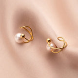 TrustDavis 925 Sterling Silver Cross Pearl Clip Earrings