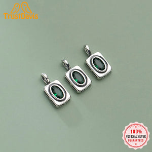 Davis 925 Silver Green CZ Rectangle Pendant DIY Necklace