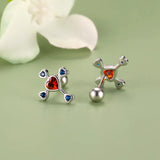 TrustDavis 925 Silver Sweet Heart Cross CZ Stud Earrings Wedding Jewelry DF222