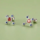 TrustDavis 925 Silver Sweet Heart Cross CZ Stud Earrings Wedding Jewelry DF222