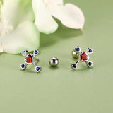 TrustDavis 925 Silver Sweet Heart Cross CZ Stud Earrings Wedding Jewelry DF222