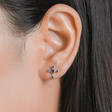 TrustDavis 925 Silver Sweet Heart Cross CZ Stud Earrings Wedding Jewelry DF222
