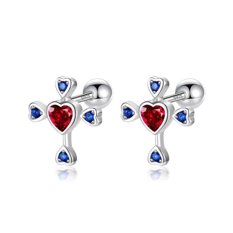 TrustDavis 925 Silver Sweet Heart Cross CZ Stud Earrings Wedding Jewelry DF222