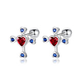 TrustDavis 925 Silver Sweet Heart Cross CZ Stud Earrings Wedding Jewelry DF222