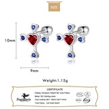 TrustDavis 925 Silver Sweet Heart Cross CZ Stud Earrings Wedding Jewelry DF222