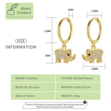 925 Silver Elephant CZ Charm Hoop Earrings Wedding Jewelry