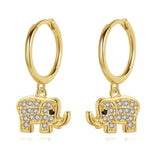 925 Silver Elephant CZ Charm Hoop Earrings Wedding Jewelry