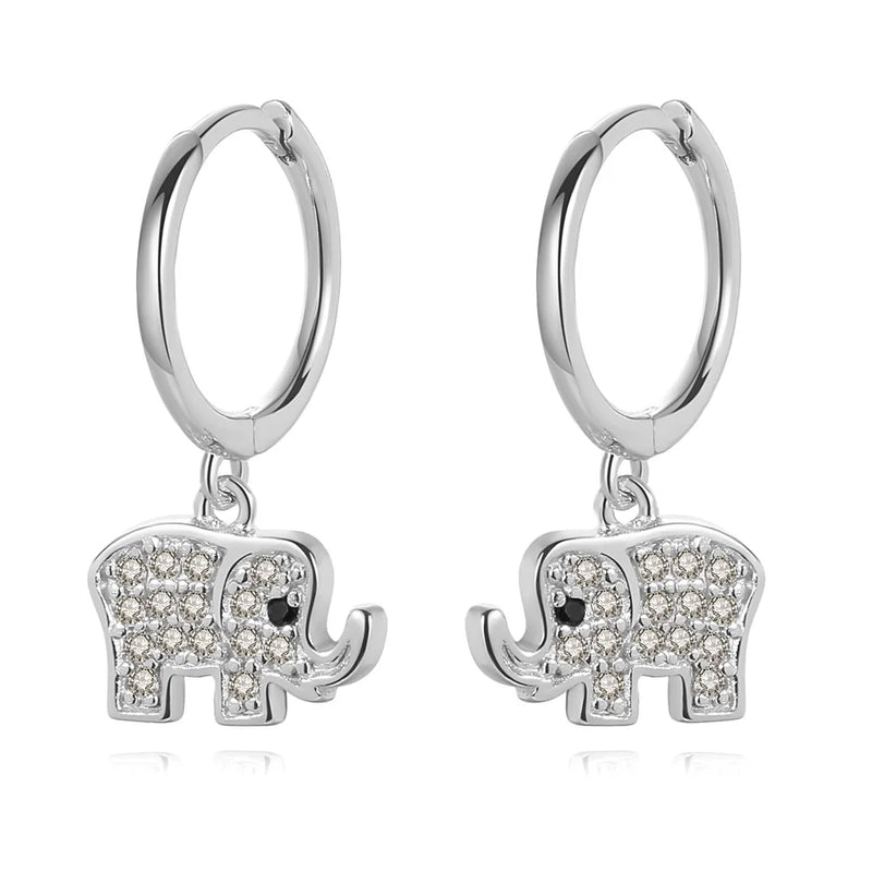 925 Silver Elephant CZ Charm Hoop Earrings Wedding Jewelry