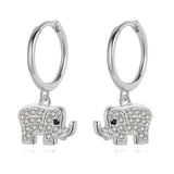 925 Silver Elephant CZ Charm Hoop Earrings Wedding Jewelry