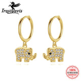 925 Silver Elephant CZ Charm Hoop Earrings Wedding Jewelry