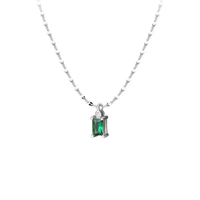 TrustDavis 925 Silver Green Zircon Necklace For Women Fine Jewelry Gift