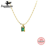 TrustDavis 925 Silver Green Zircon Necklace For Women Fine Jewelry Gift