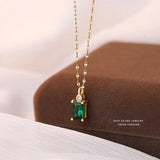 TrustDavis 925 Silver Green Zircon Necklace For Women Fine Jewelry Gift