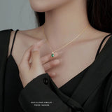 TrustDavis 925 Silver Green Zircon Necklace For Women Fine Jewelry Gift