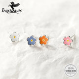925 Sterling Silver Colour Glaze Flower Stud Earrings For Girls