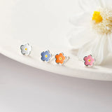 925 Sterling Silver Colour Glaze Flower Stud Earrings For Girls