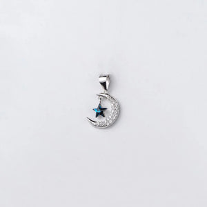 TrustDavis 925 Silver Moon CZ Star Pendant Necklace Fine Jewelry HY833